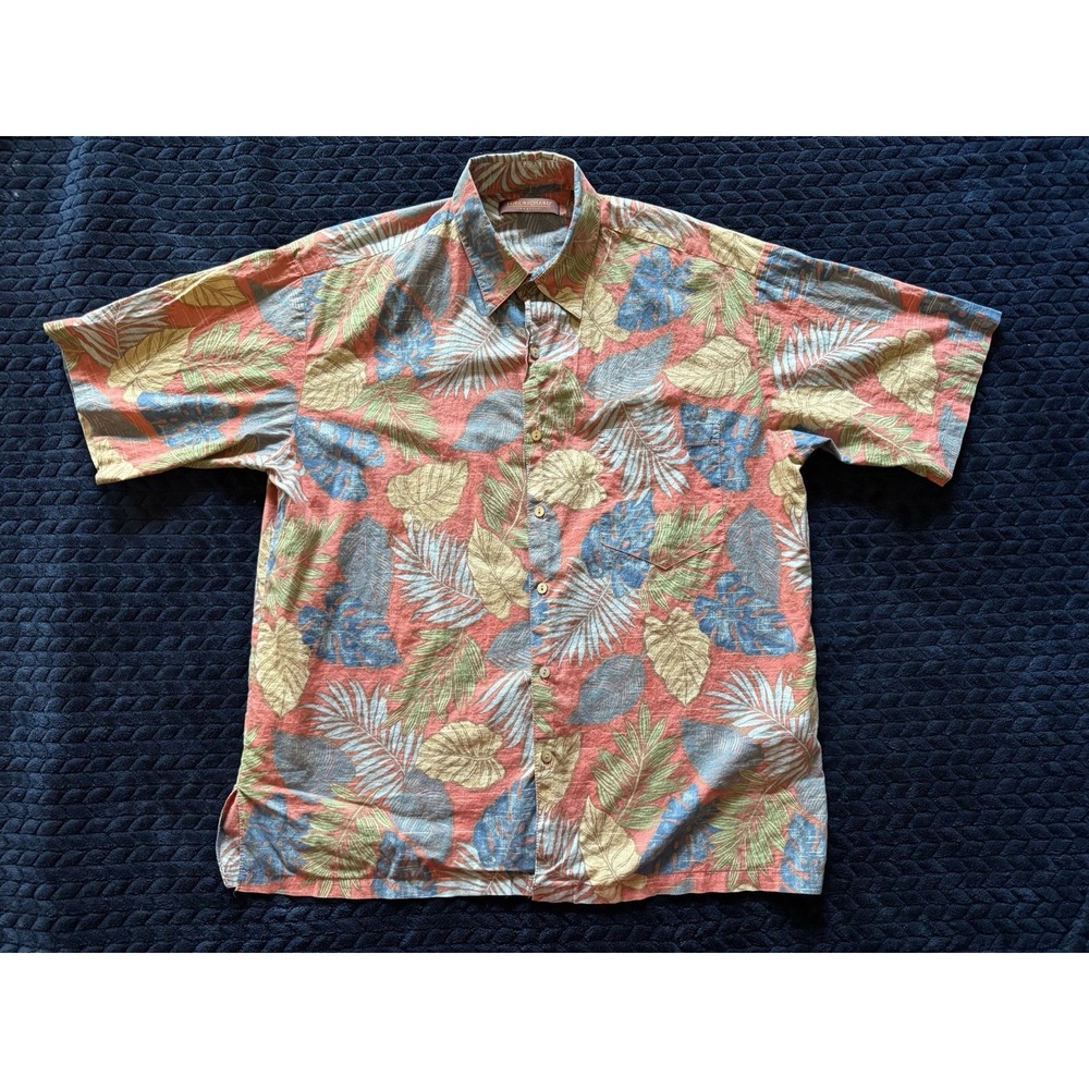 Tori Richard Mens Hawaiian Shirt Pink Blue Green Floral Leaf USA Sz Large